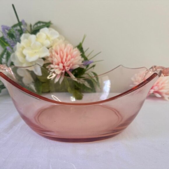 Vintage Pink Depression Glass Bowl with Art Deco Handles – Elegant 1930s Glass S - Picture 4 of 4